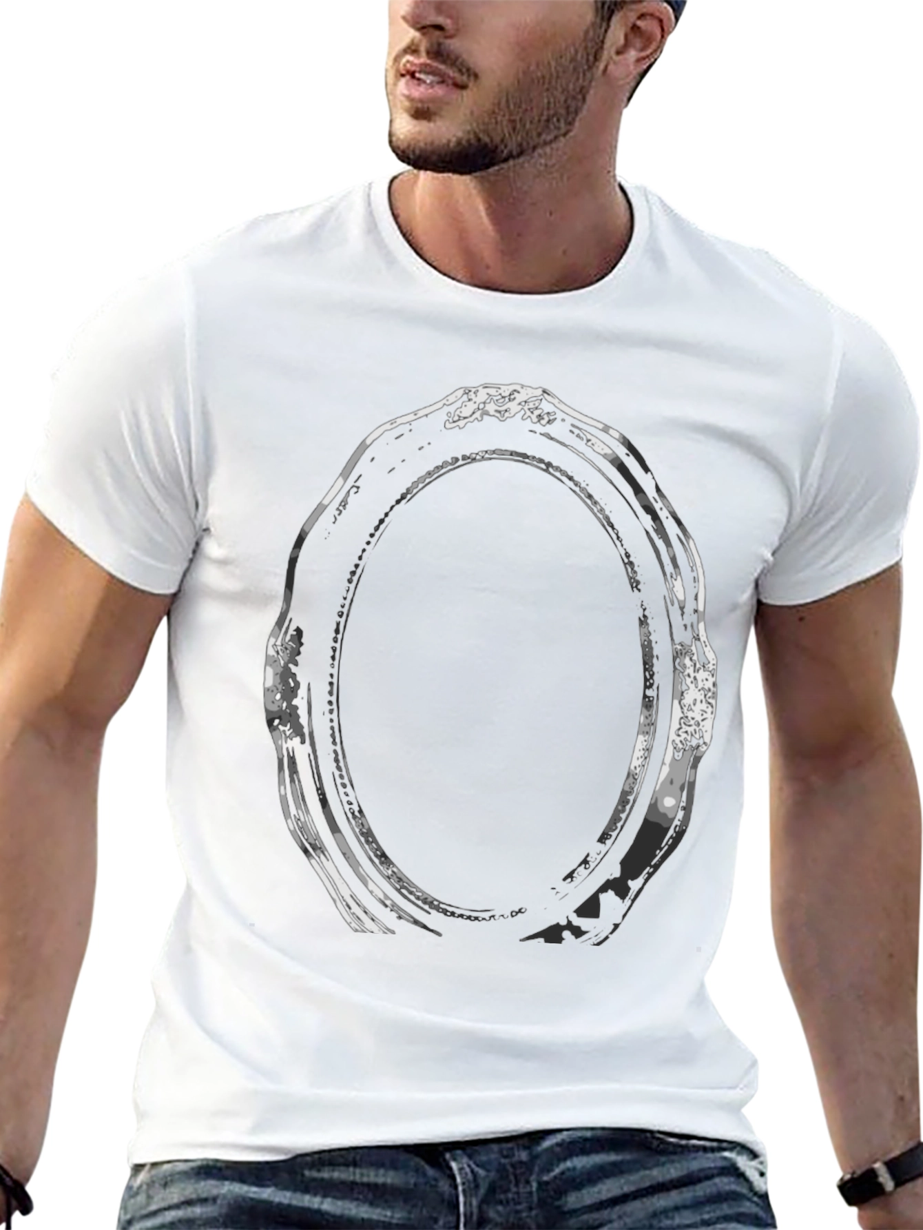 Camiseta Negra con Diseño de Marco Ovalado