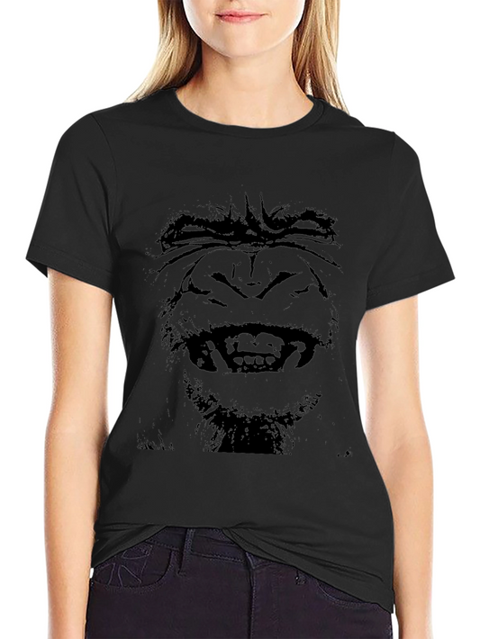 Camiseta Negra Hombre - Cara de Gorila Estampada