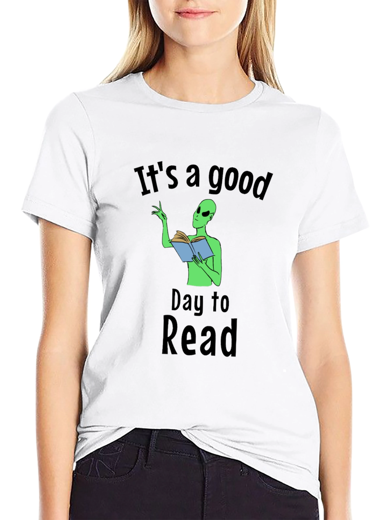 Camiseta Negra Día para Leer con Alien Lector