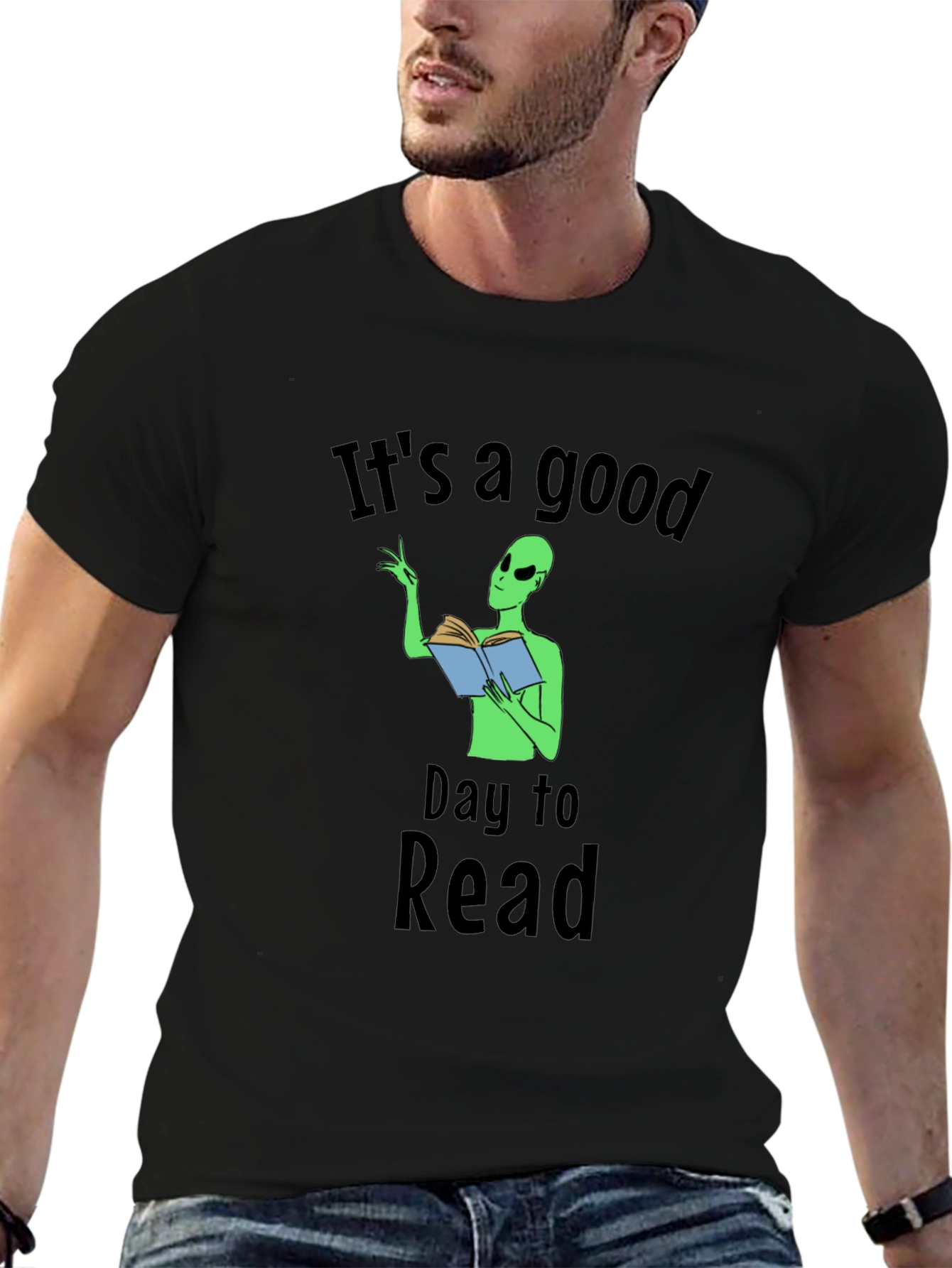 Camiseta Negra Día para Leer con Alien Lector