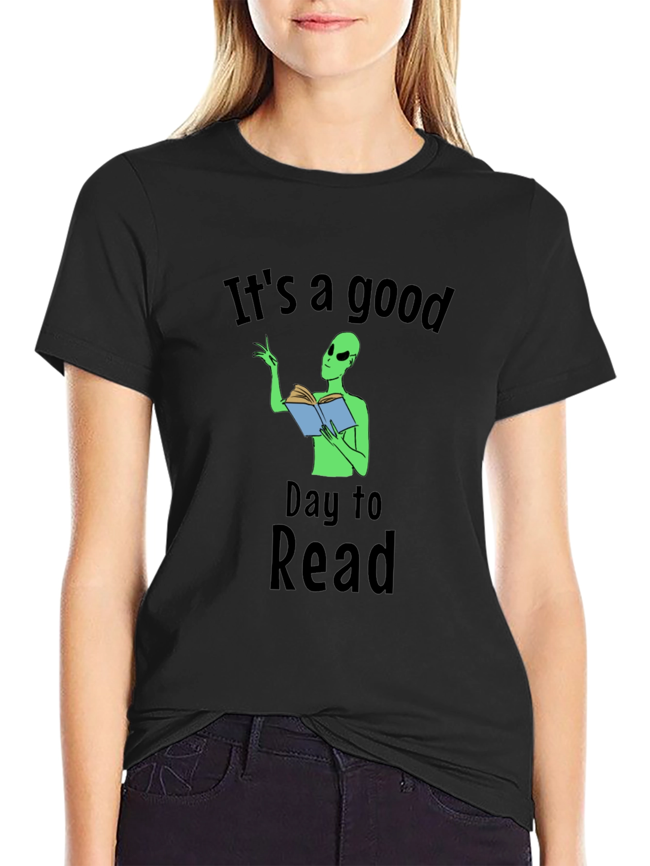 Camiseta Negra Día para Leer con Alien Lector