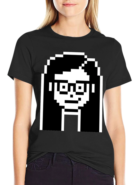 Camiseta Negra con Diseño Pixelado de Cara