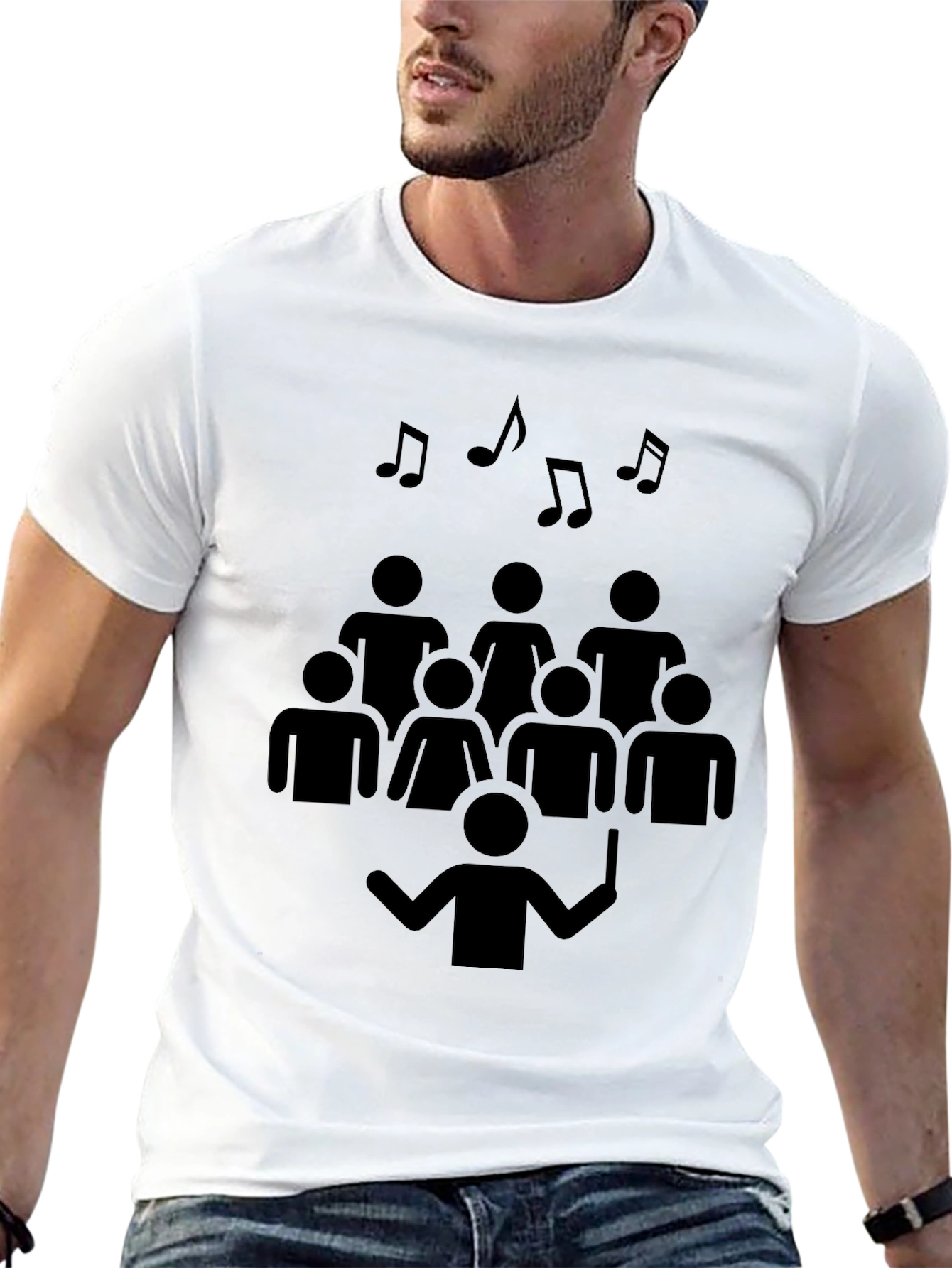 Camiseta Negra Diseño Coral Musical Hombre