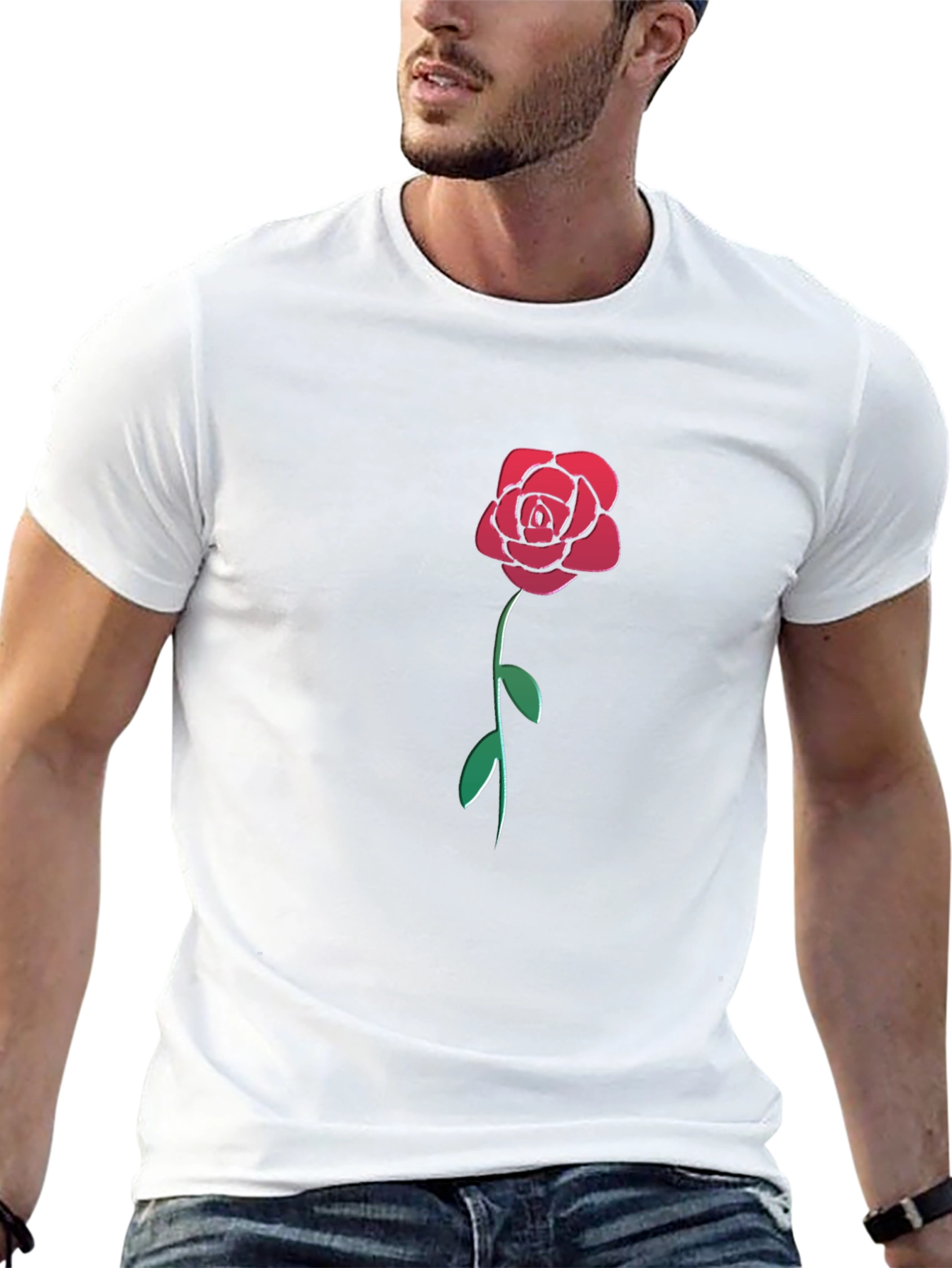 Camiseta Negra con Rosa Roja Estilizada para Hombre