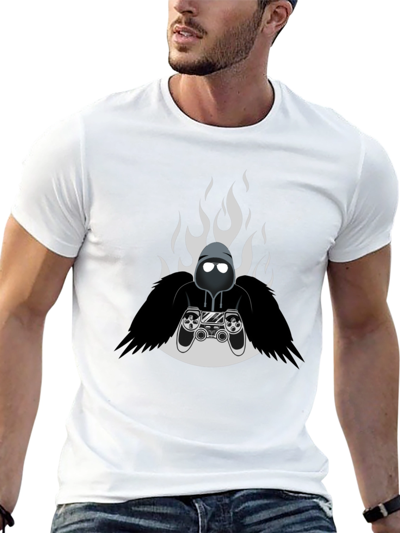 Camiseta Negra Gamer con Diseño de Fuego