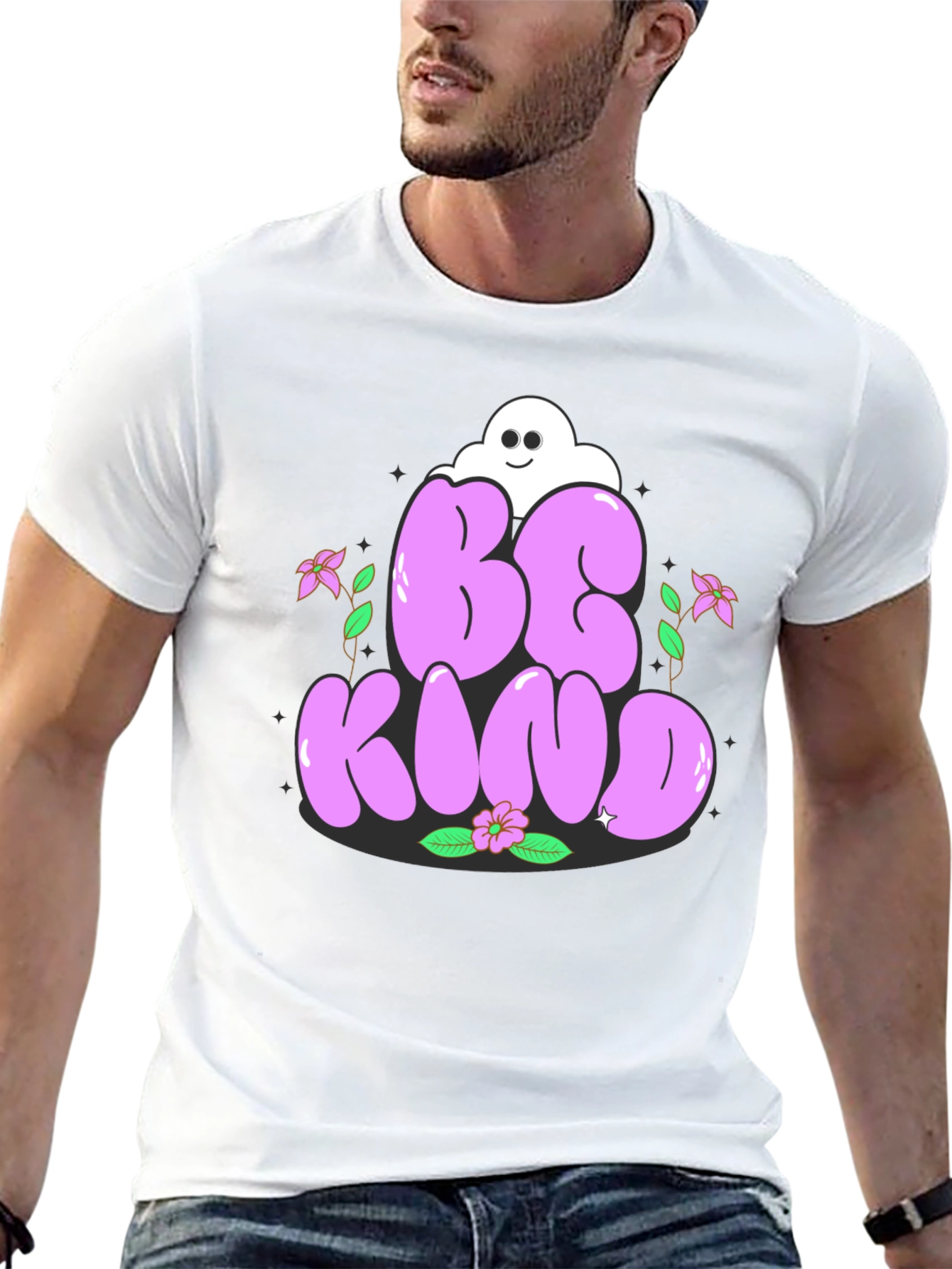 Camiseta Negra Be Kind con Diseño Floral