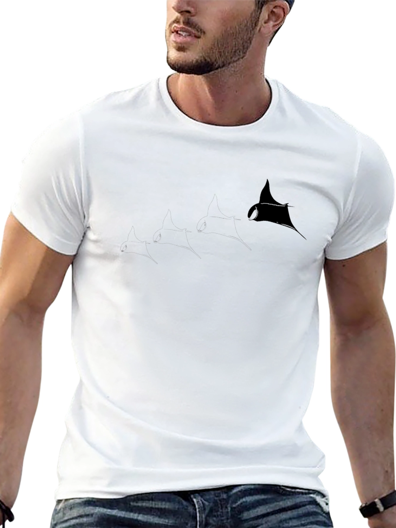 Camiseta Negra con Diseño de Manta Raya para Hombre