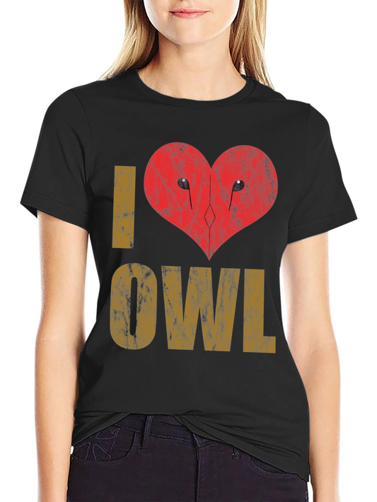 Camiseta Negra I Love Owl Corazón Estampado