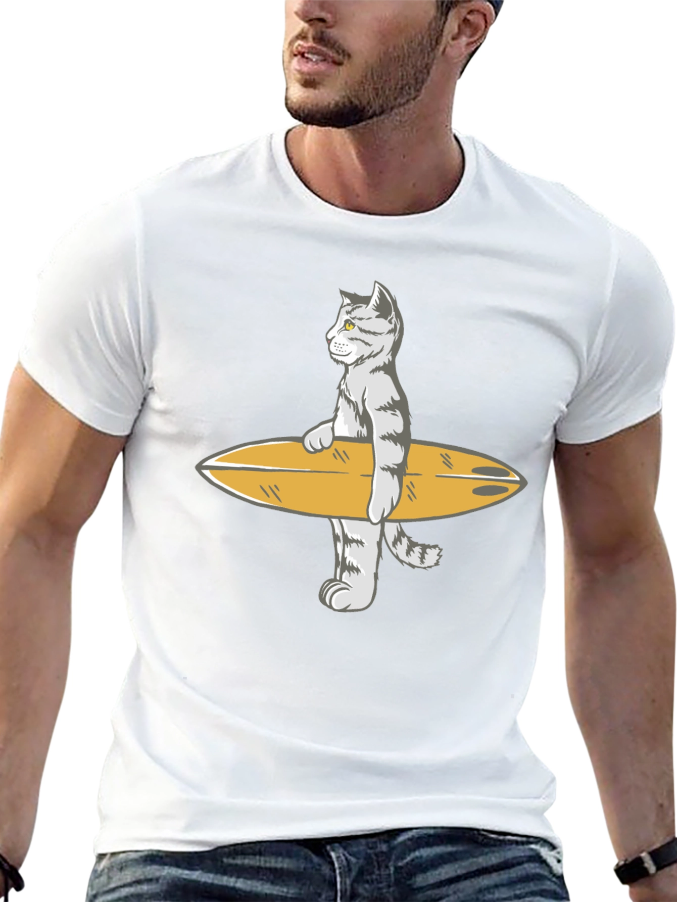 Camiseta Negra con Gato Surfista