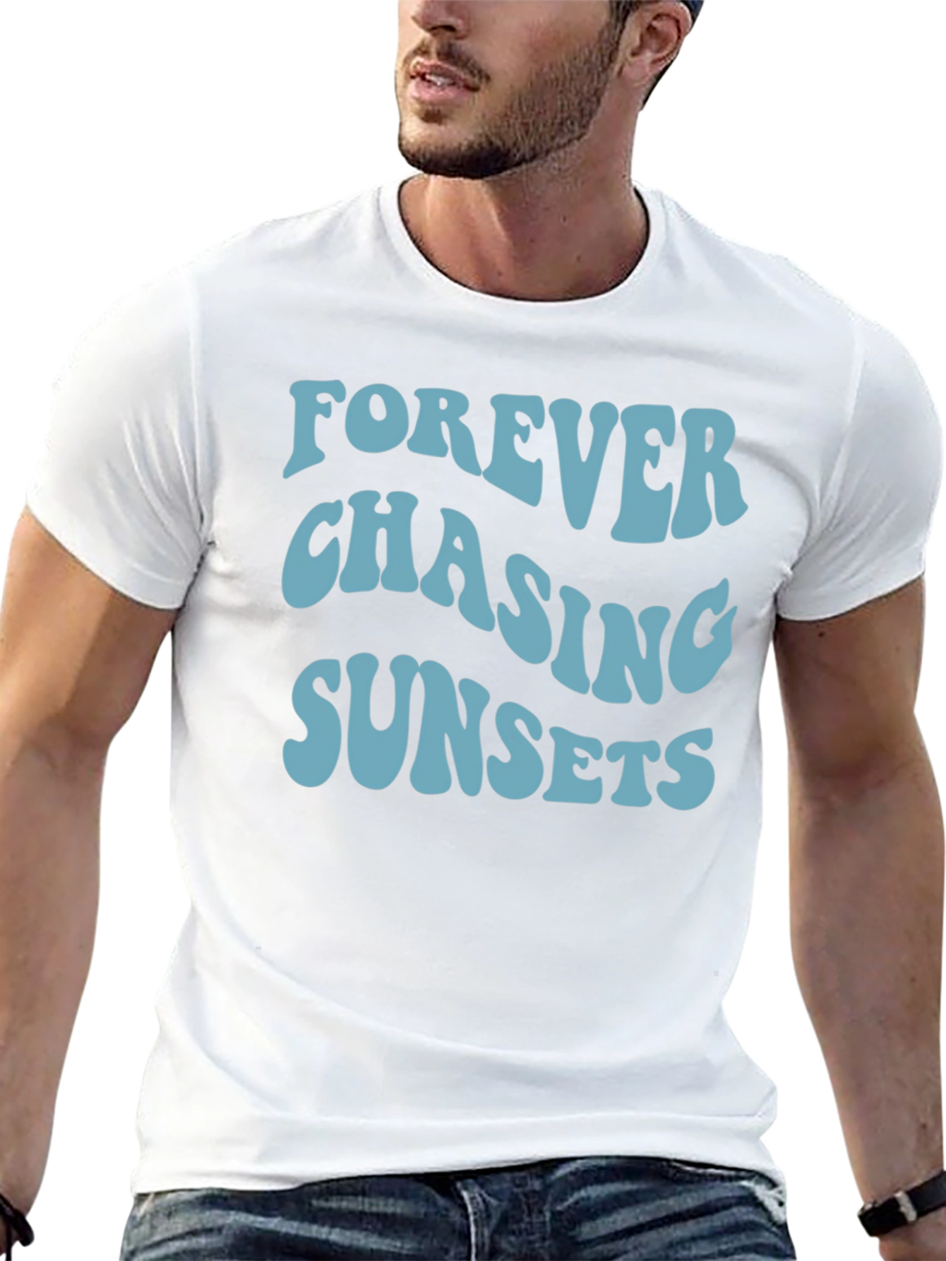 Camiseta Negra Forever Chasing Sunsets Casual