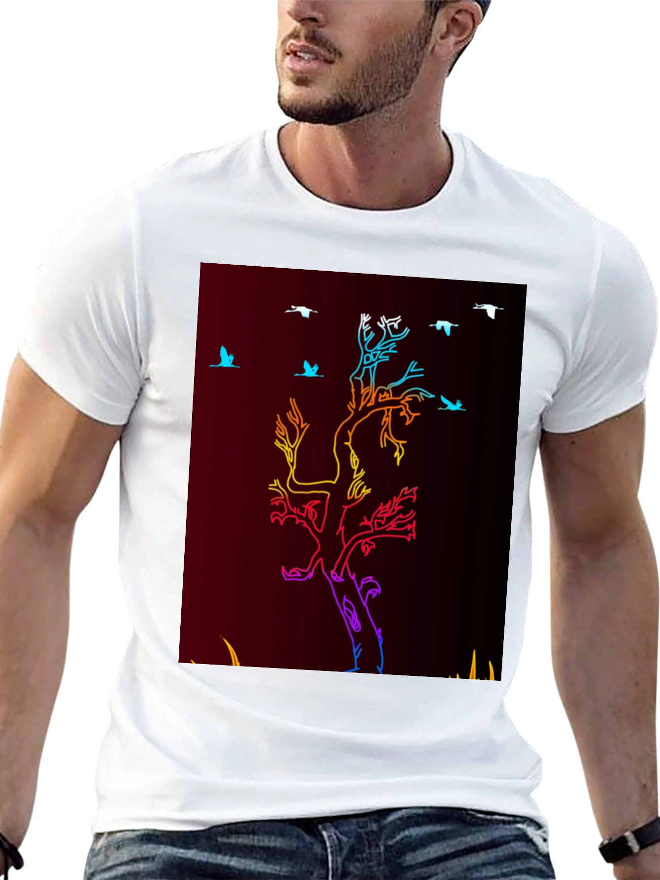 Camiseta Negra con Diseño de Árbol Neon