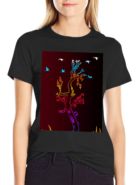 Camiseta Negra con Diseño de Árbol Neon