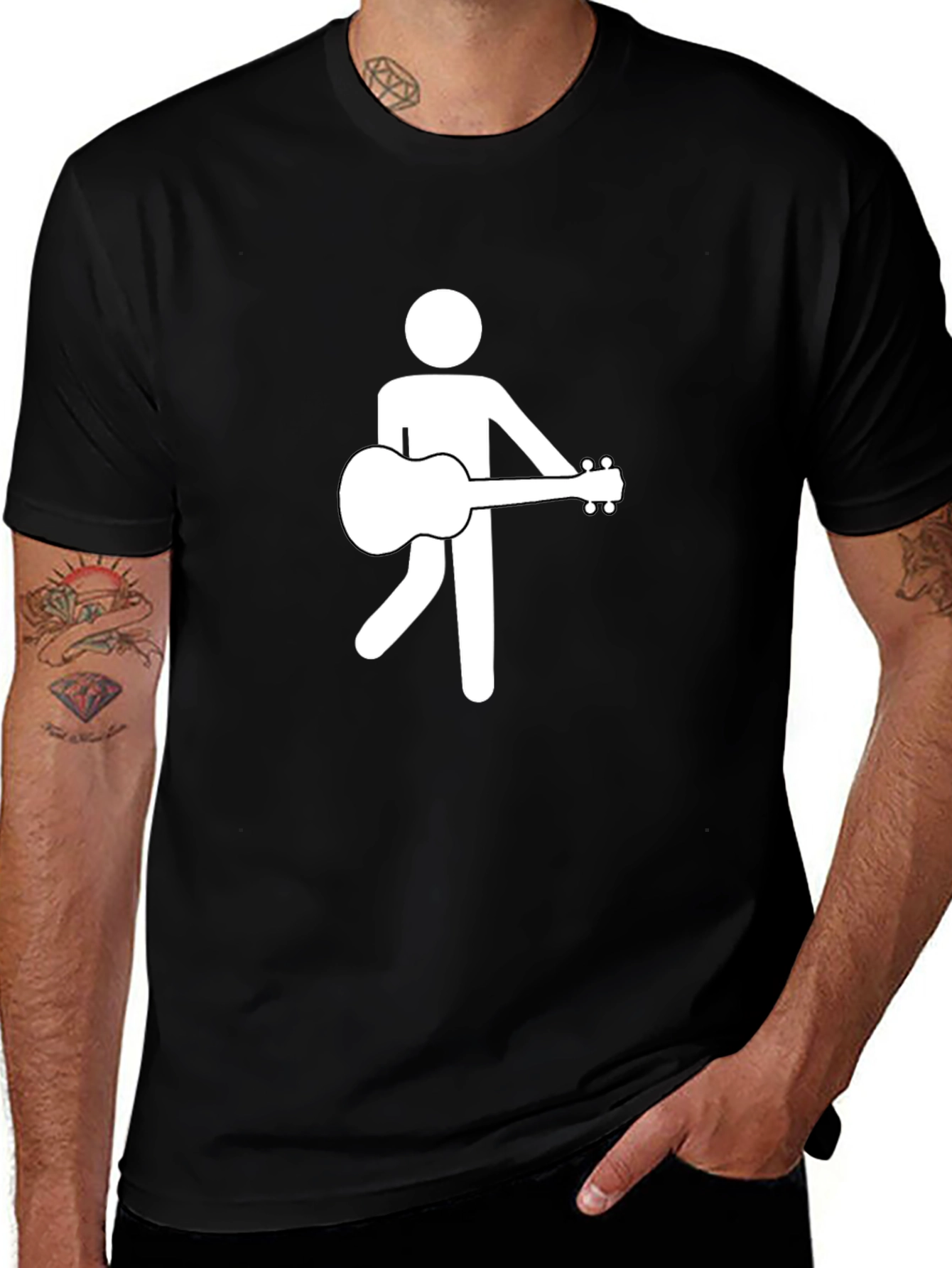 Camiseta Negra con Diseño de Músico Abstracto
