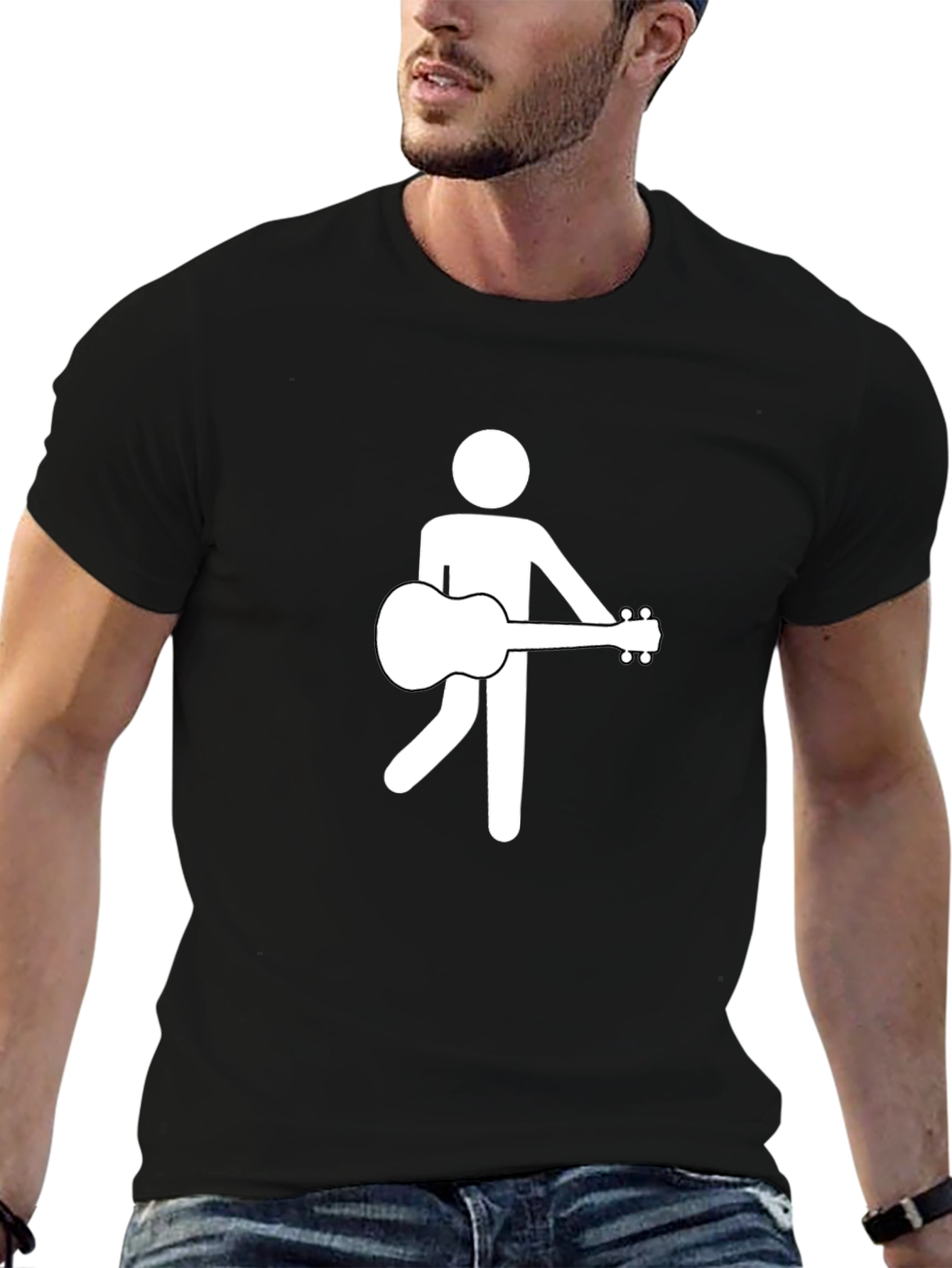 Camiseta Negra con Diseño de Músico Abstracto