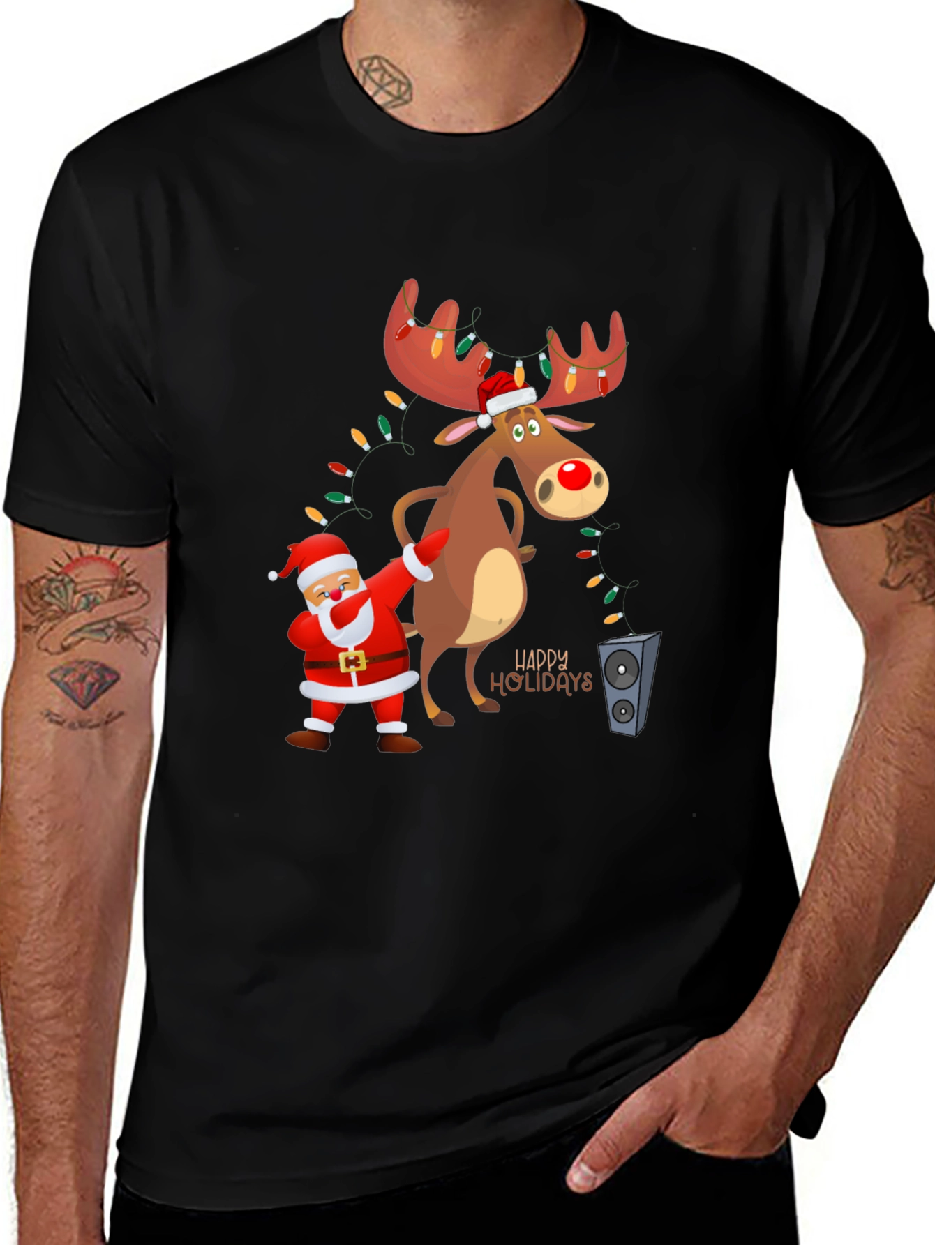 Camiseta Navideña con Santa Claus y Reno