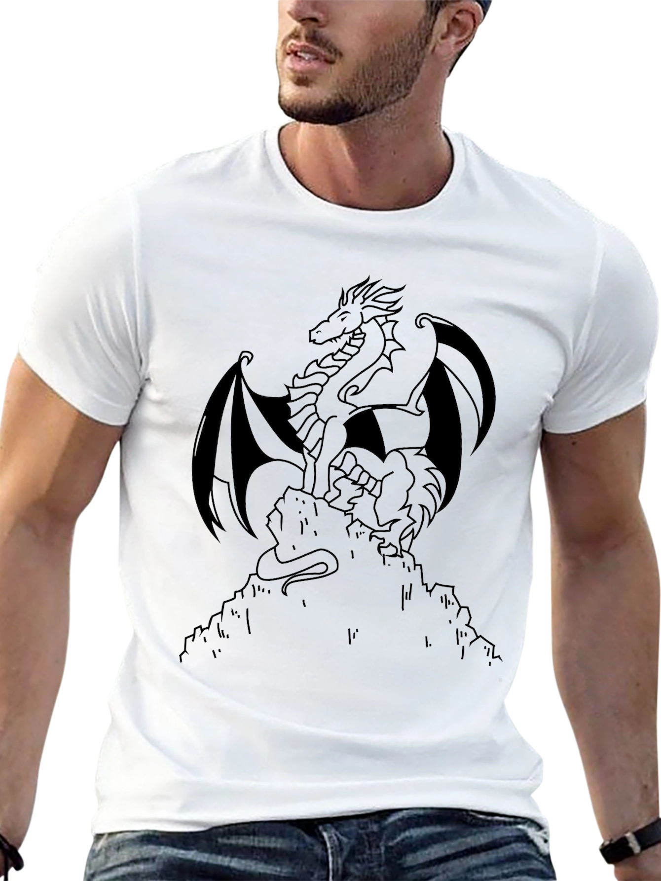 Camiseta Negra Dragón Detallado