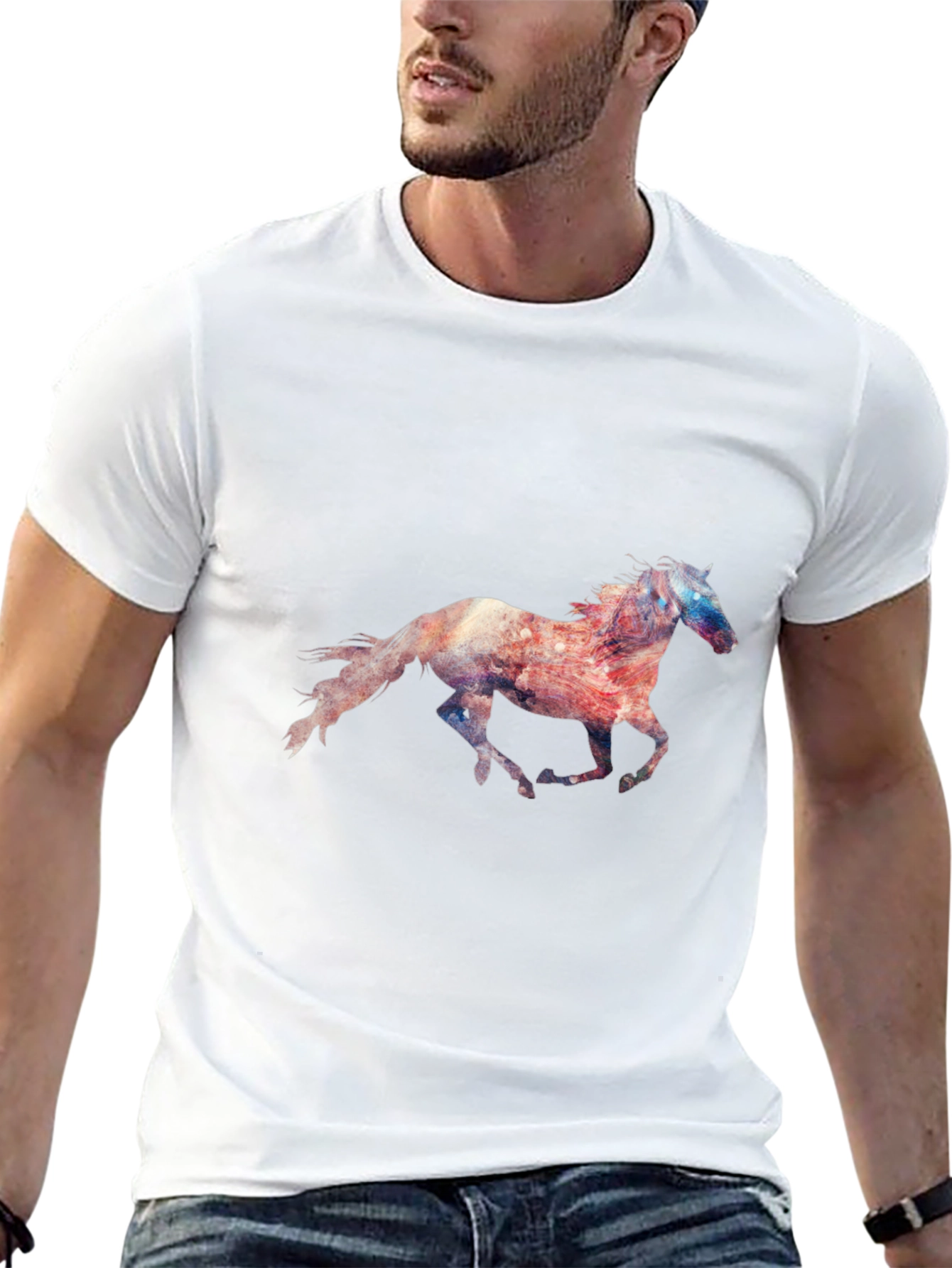 Camiseta Negra con Estampado de Caballo Galopando