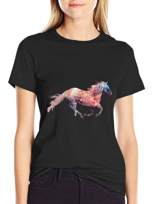 Camiseta Negra con Estampado de Caballo Galopando