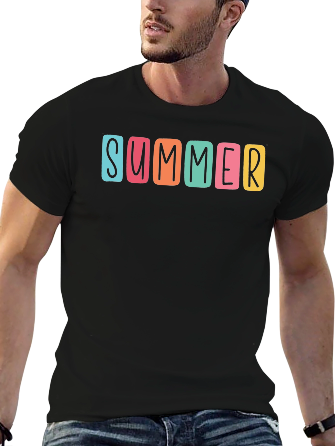 Camiseta Negra Estampada Summer Casual Hombre
