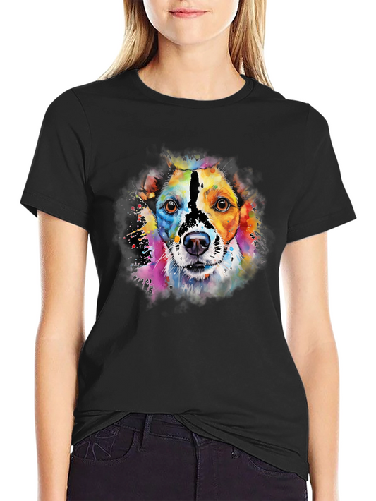Camiseta Negra con Diseño de Perro Acuarela