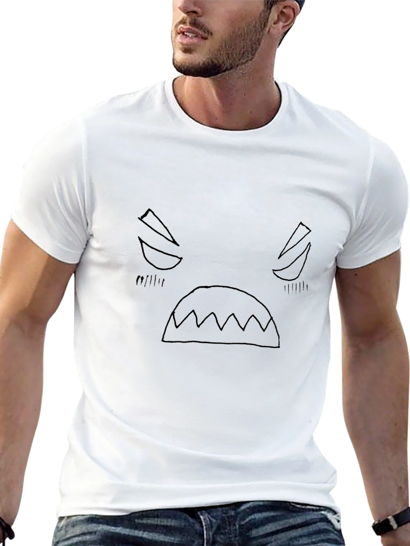 Camiseta Negra con Estampado de Cara enojada