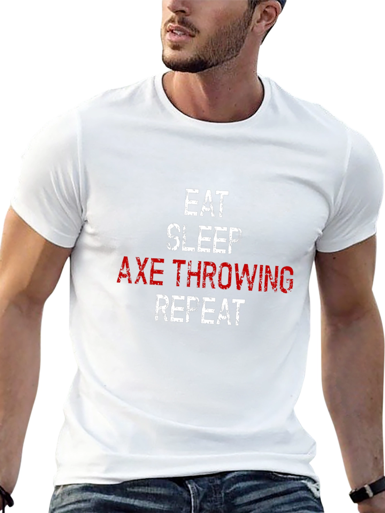 Camiseta Hombre: Come Duerme Lanza Hachas Repite