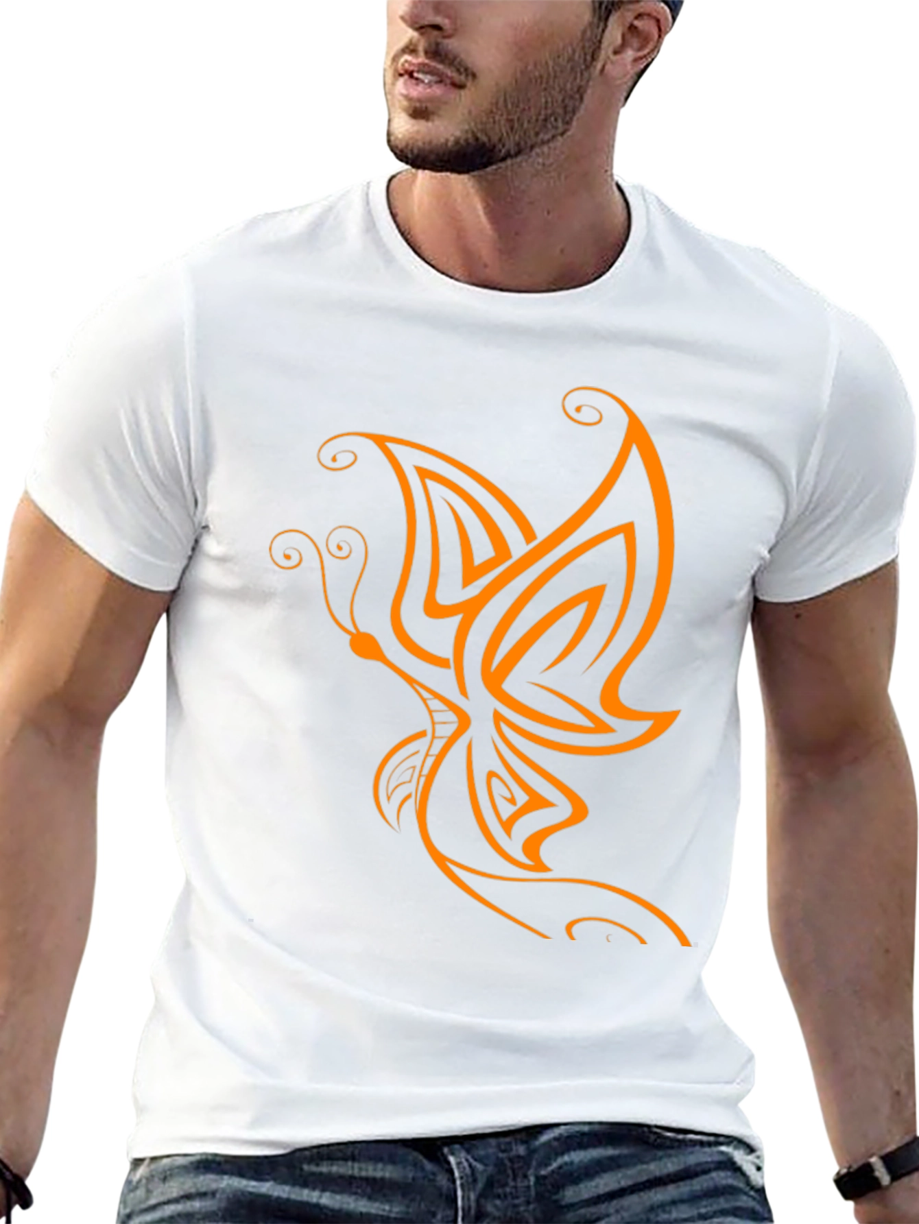 Camiseta Negra con Diseño de Mariposa Naranja