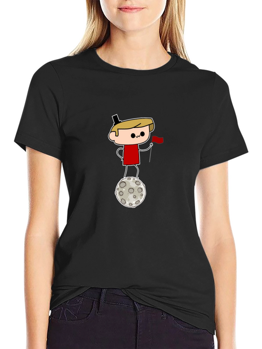Camiseta Negra: Dibujo Astronauta en la Luna