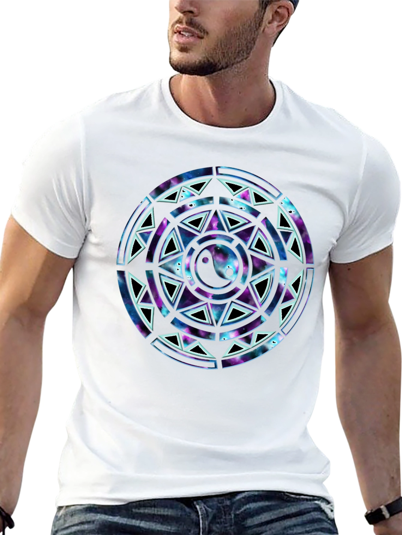 Camiseta Negra con Diseño Yin Yang Cósmico