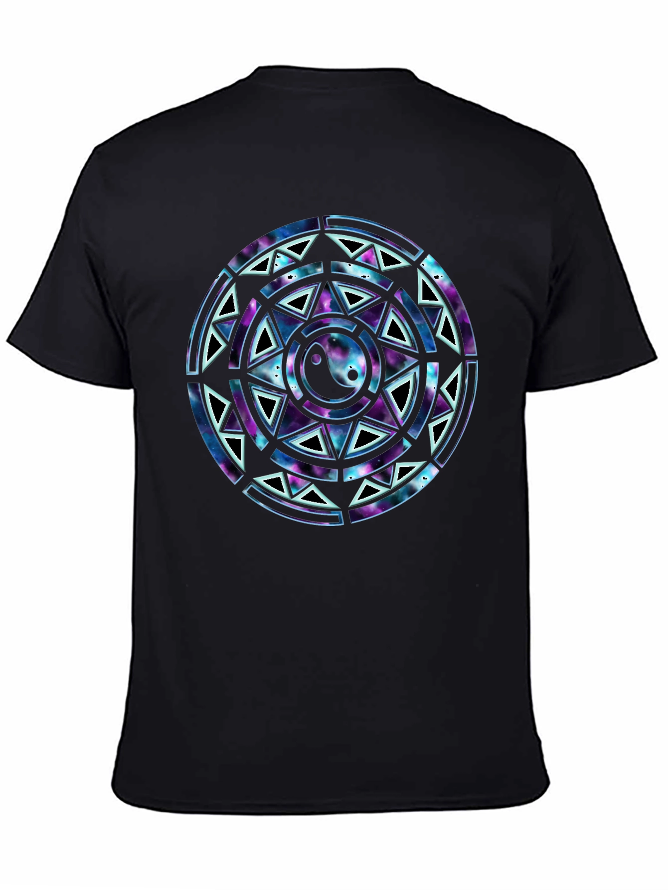 Camiseta Negra con Diseño Yin Yang Cósmico