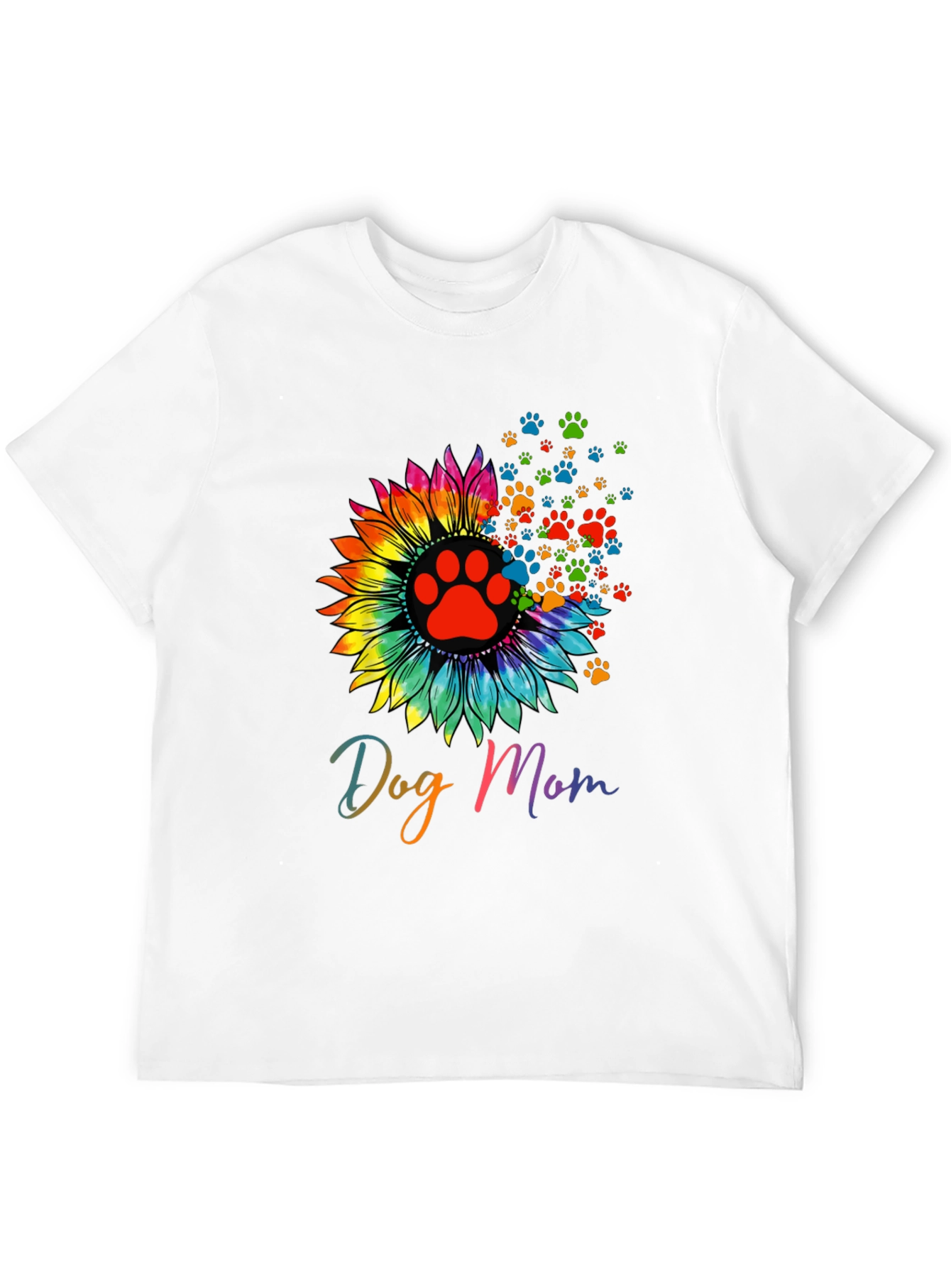 Camiseta Negra Dog Mom Girasol Huellas