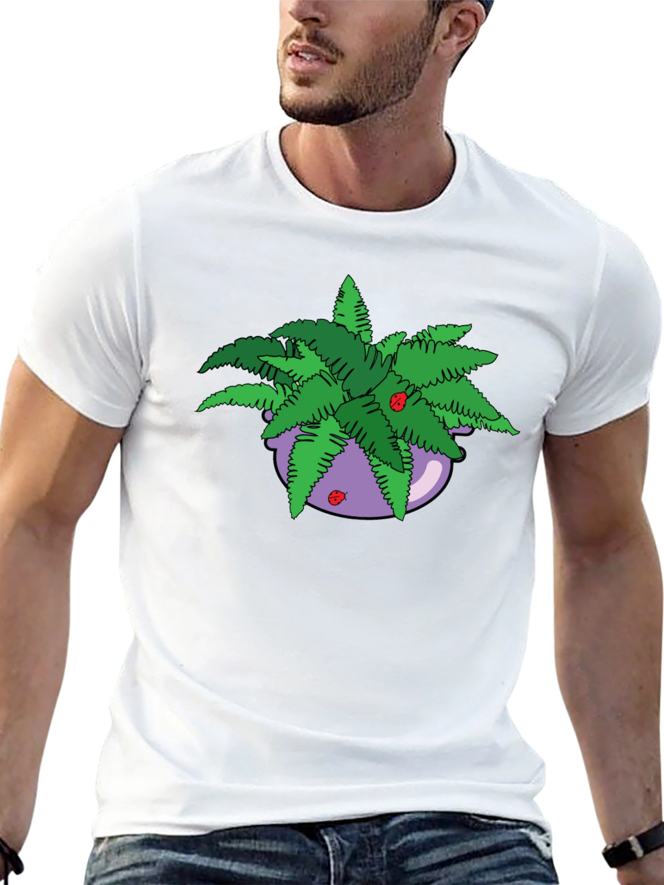 Camiseta Negra con Maceta de Helechos