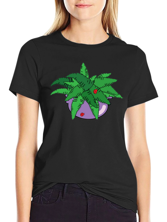 Camiseta Negra con Maceta de Helechos