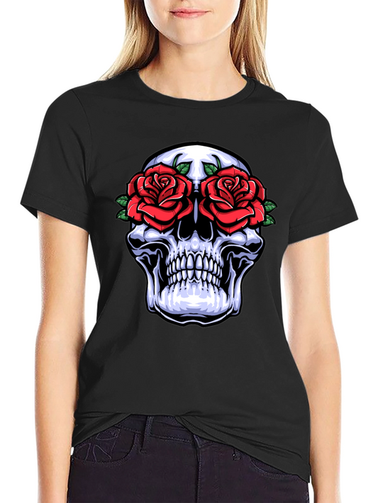 Camiseta Negra con Calavera y Rosas