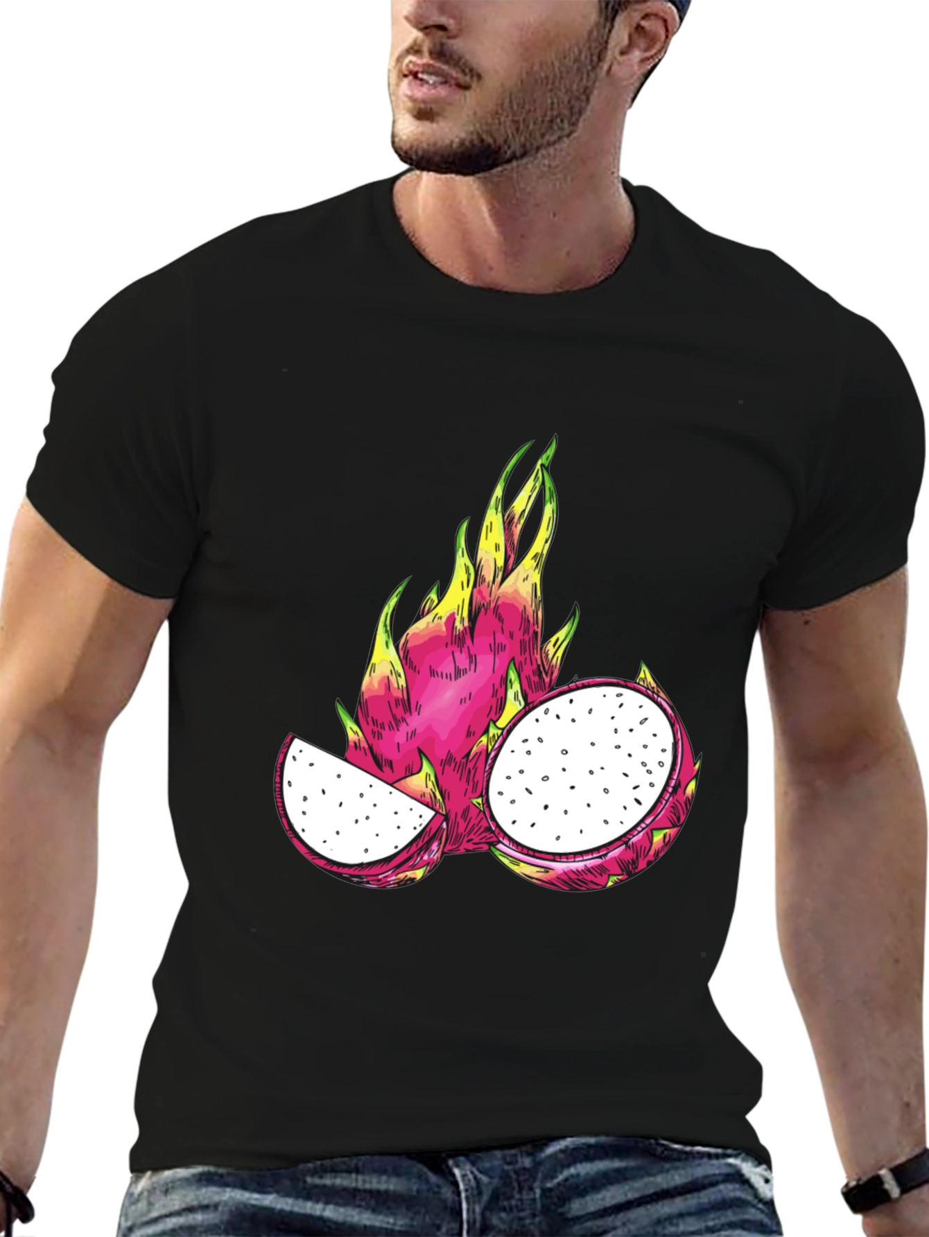 Camiseta Negra con Diseño de Pitahaya