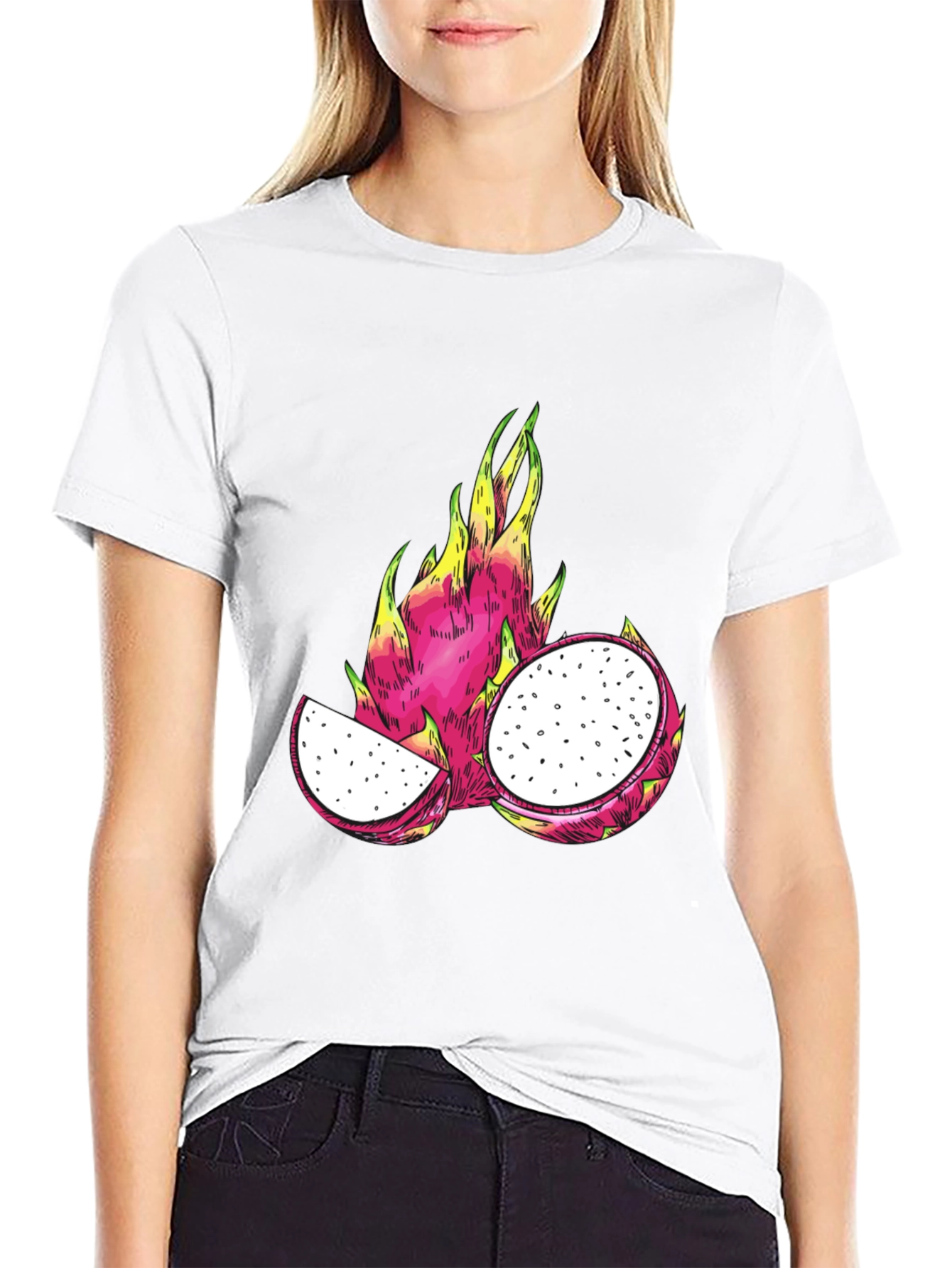 Camiseta Negra con Diseño de Pitahaya