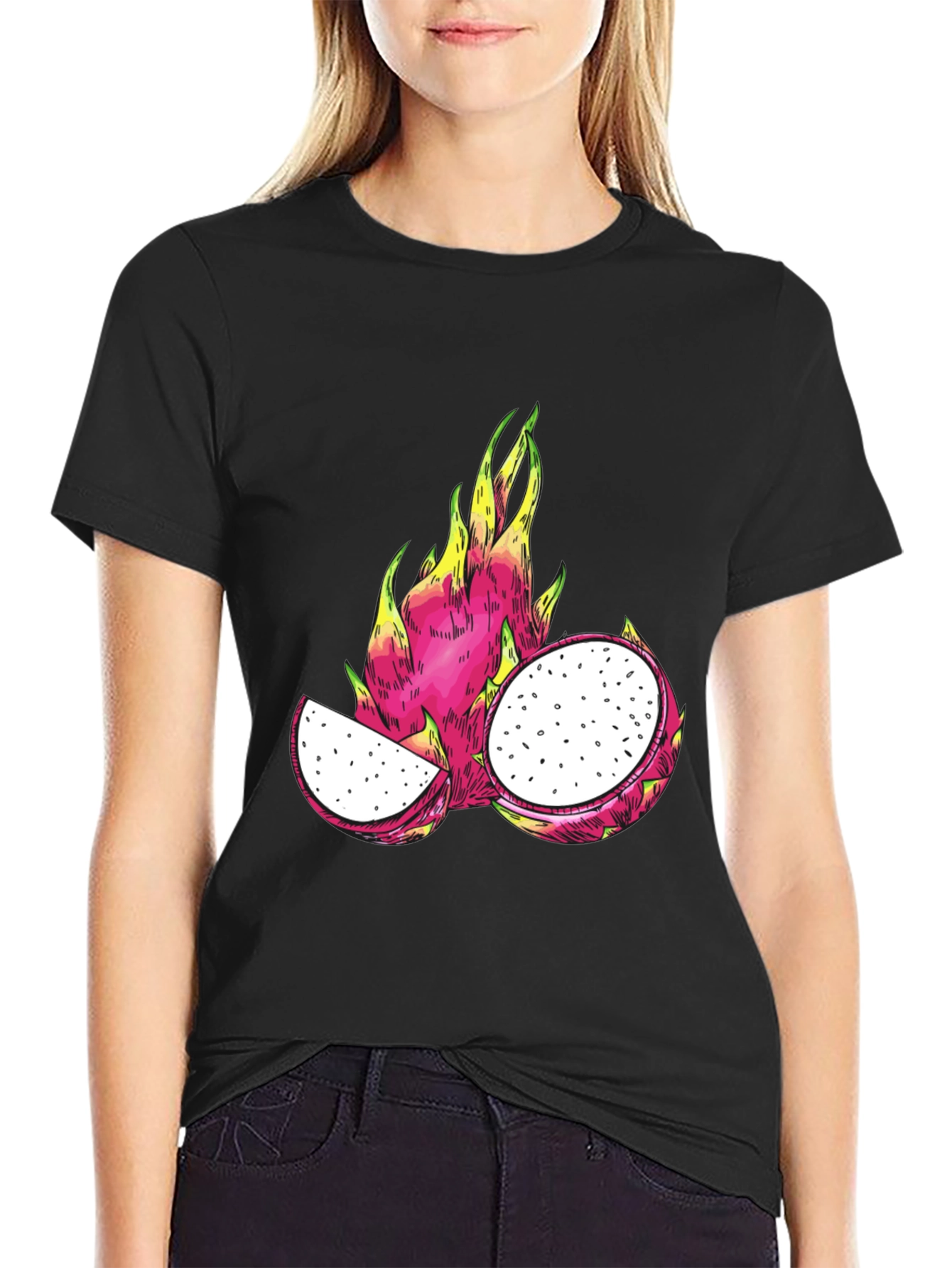 Camiseta Negra con Diseño de Pitahaya