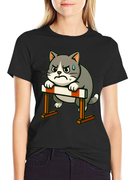 Camiseta Negra con Diseño de Gato Obstáculos