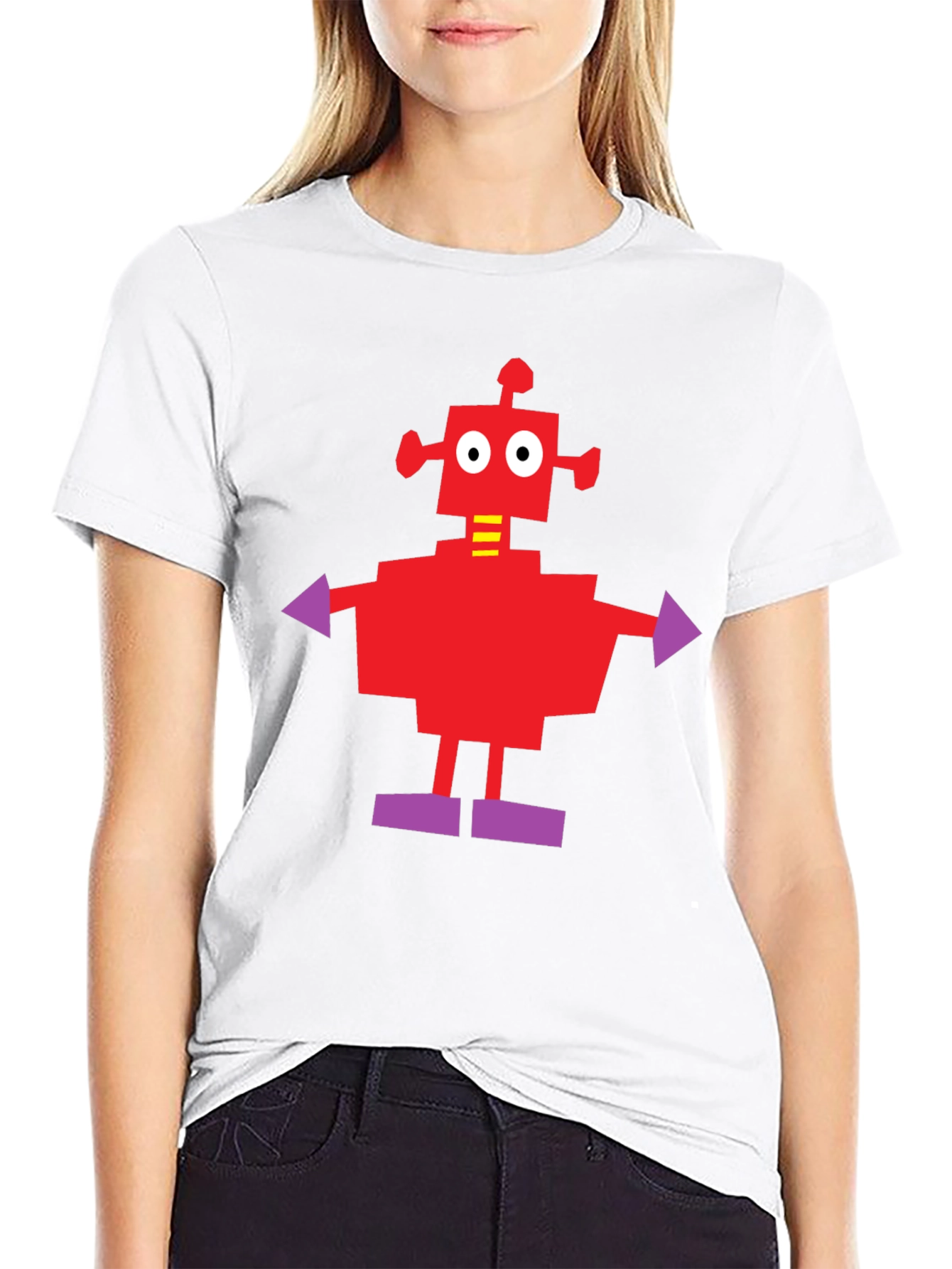Camiseta Negra con Robot Rojo y Morado