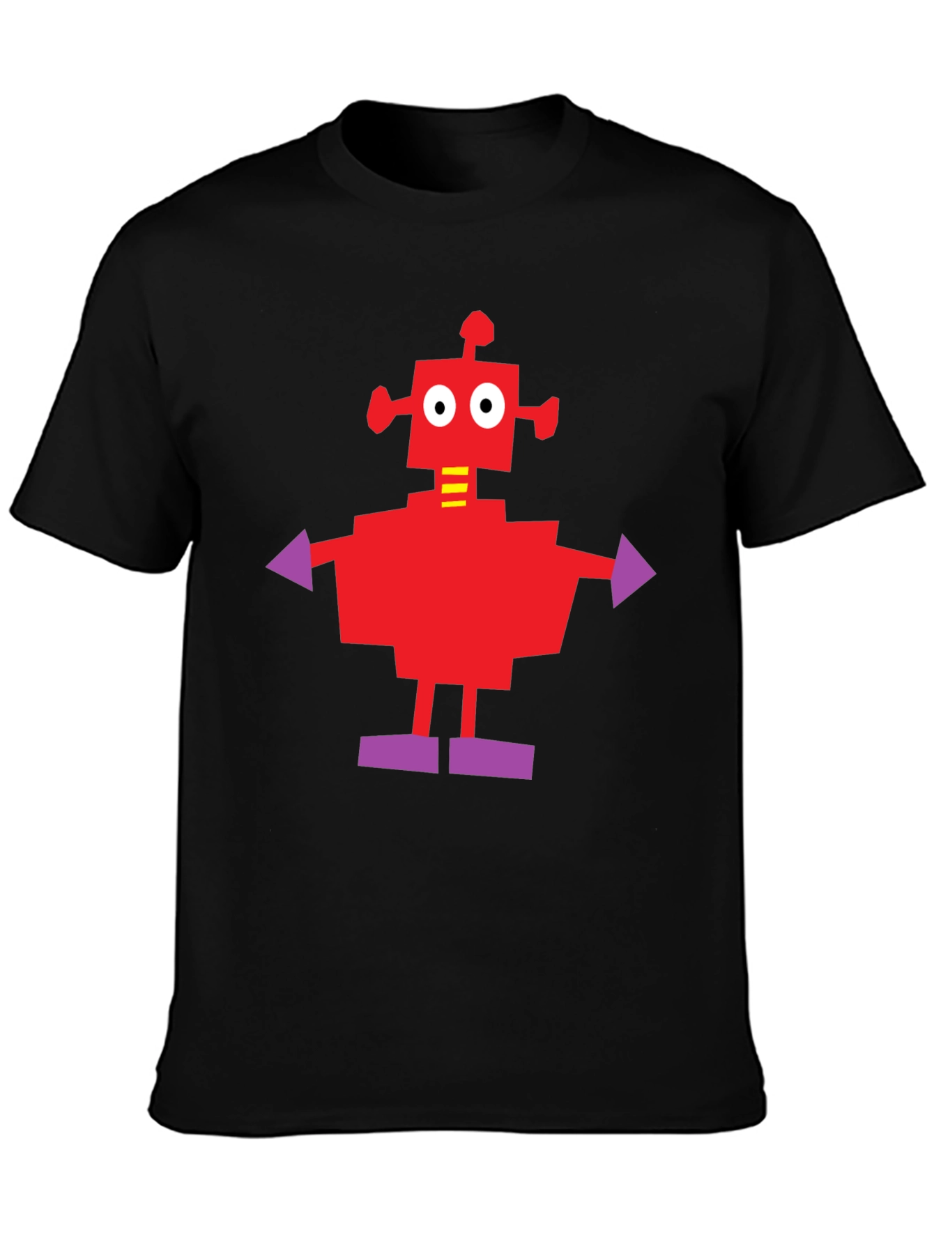 Camiseta Negra con Robot Rojo y Morado