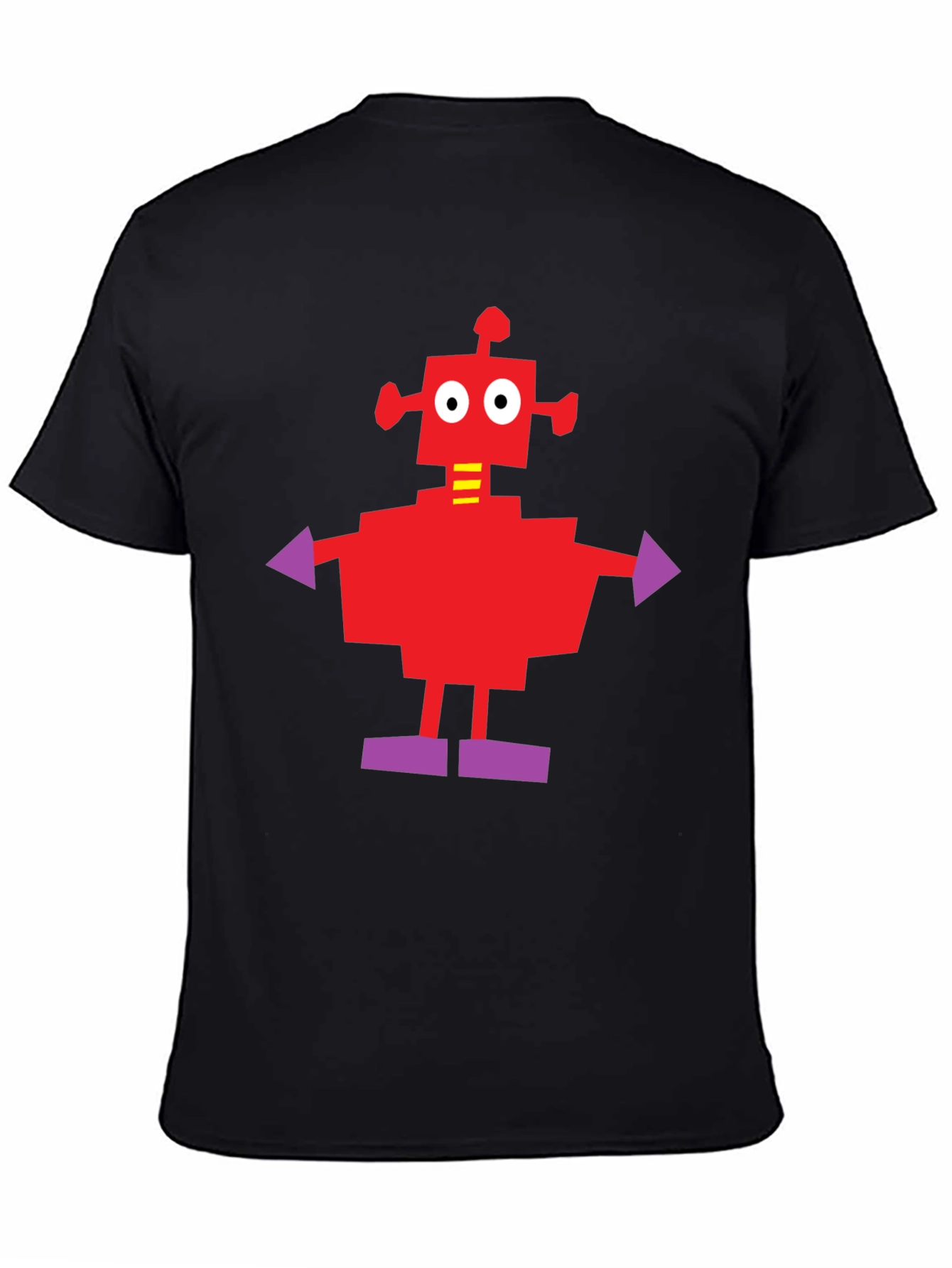 Camiseta Negra con Robot Rojo y Morado