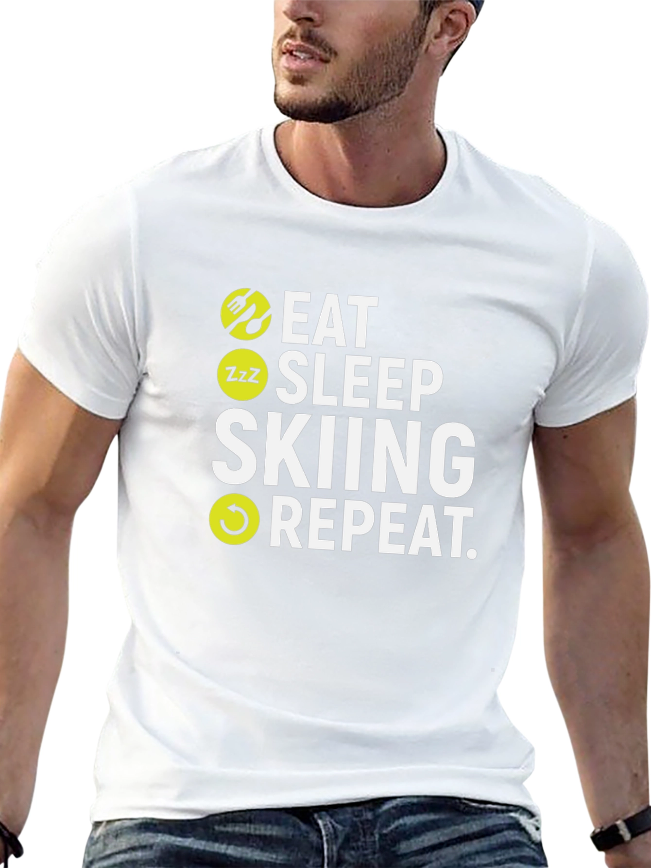 Camiseta Negra Esquí: Come Duerme Esquía Repite
