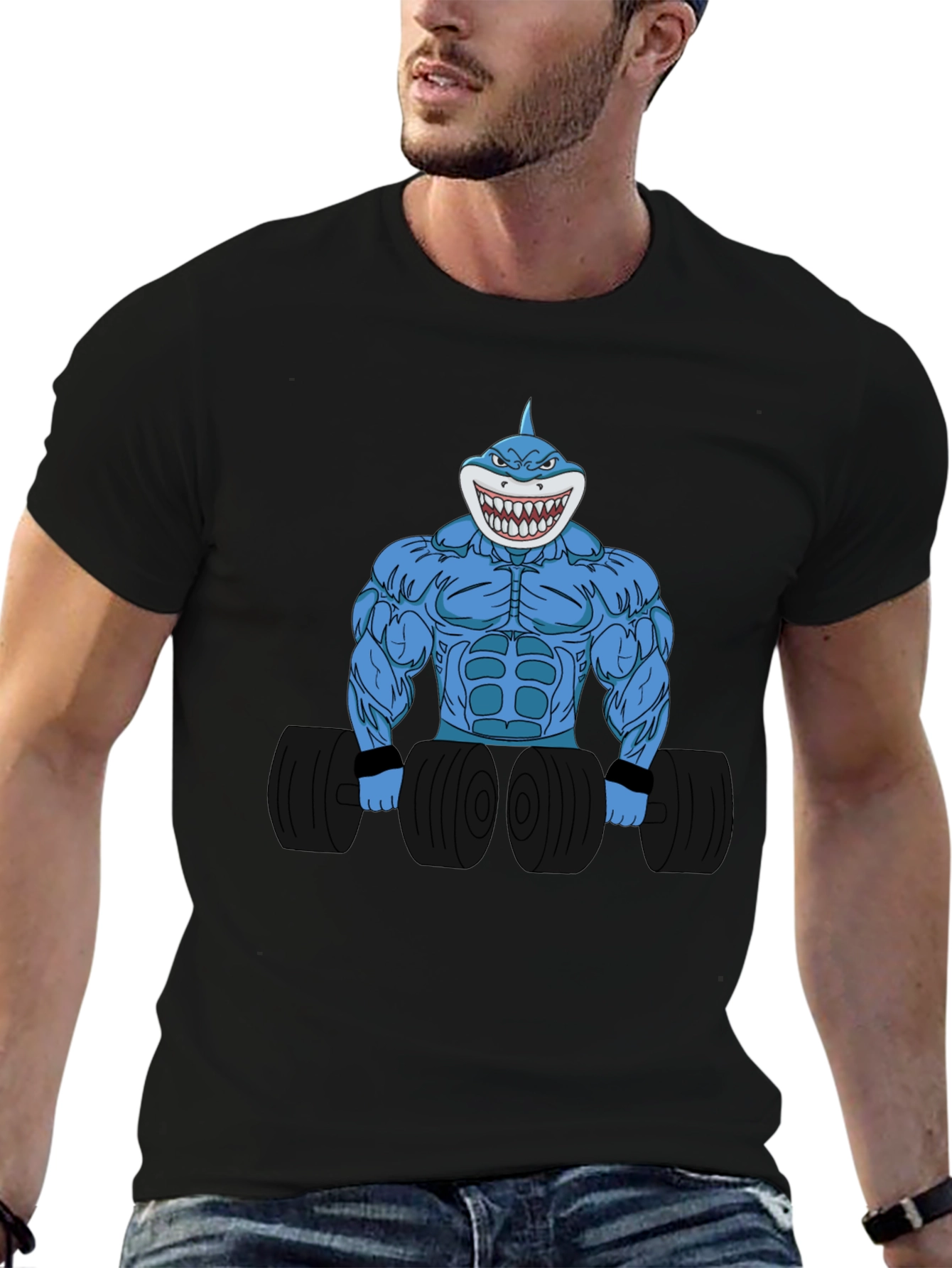 Camiseta Negra con Diseño de Tiburón Musculoso