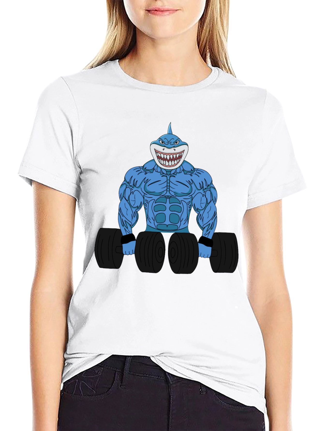 Camiseta Negra con Diseño de Tiburón Musculoso
