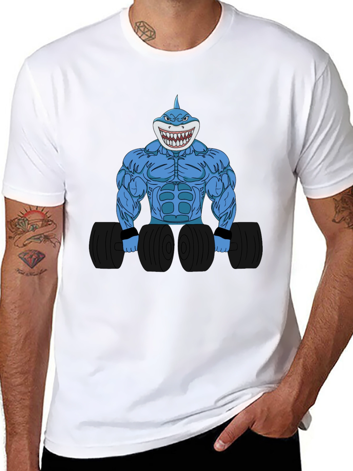 Camiseta Negra con Diseño de Tiburón Musculoso