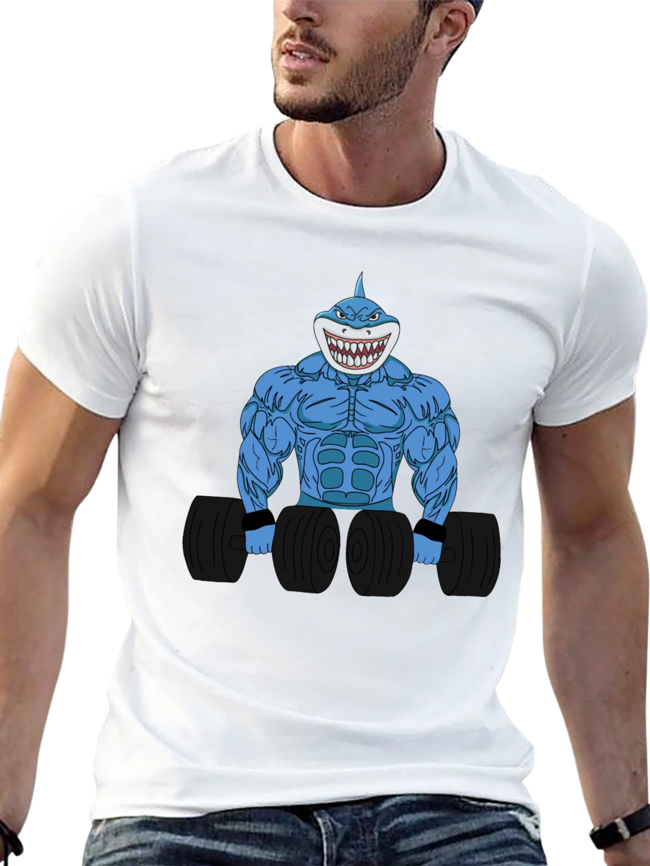 Camiseta Negra con Diseño de Tiburón Musculoso