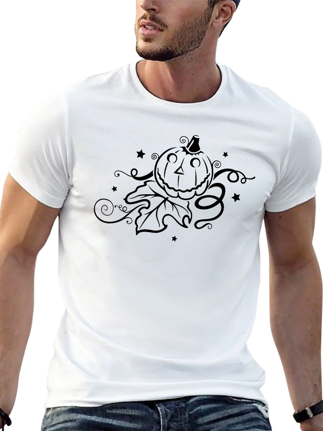 Camiseta Negra con Diseño de Calabaza Halloween