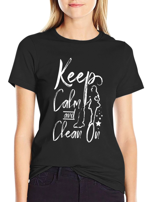 Camiseta Negra: Mantén la Calma y Limpia