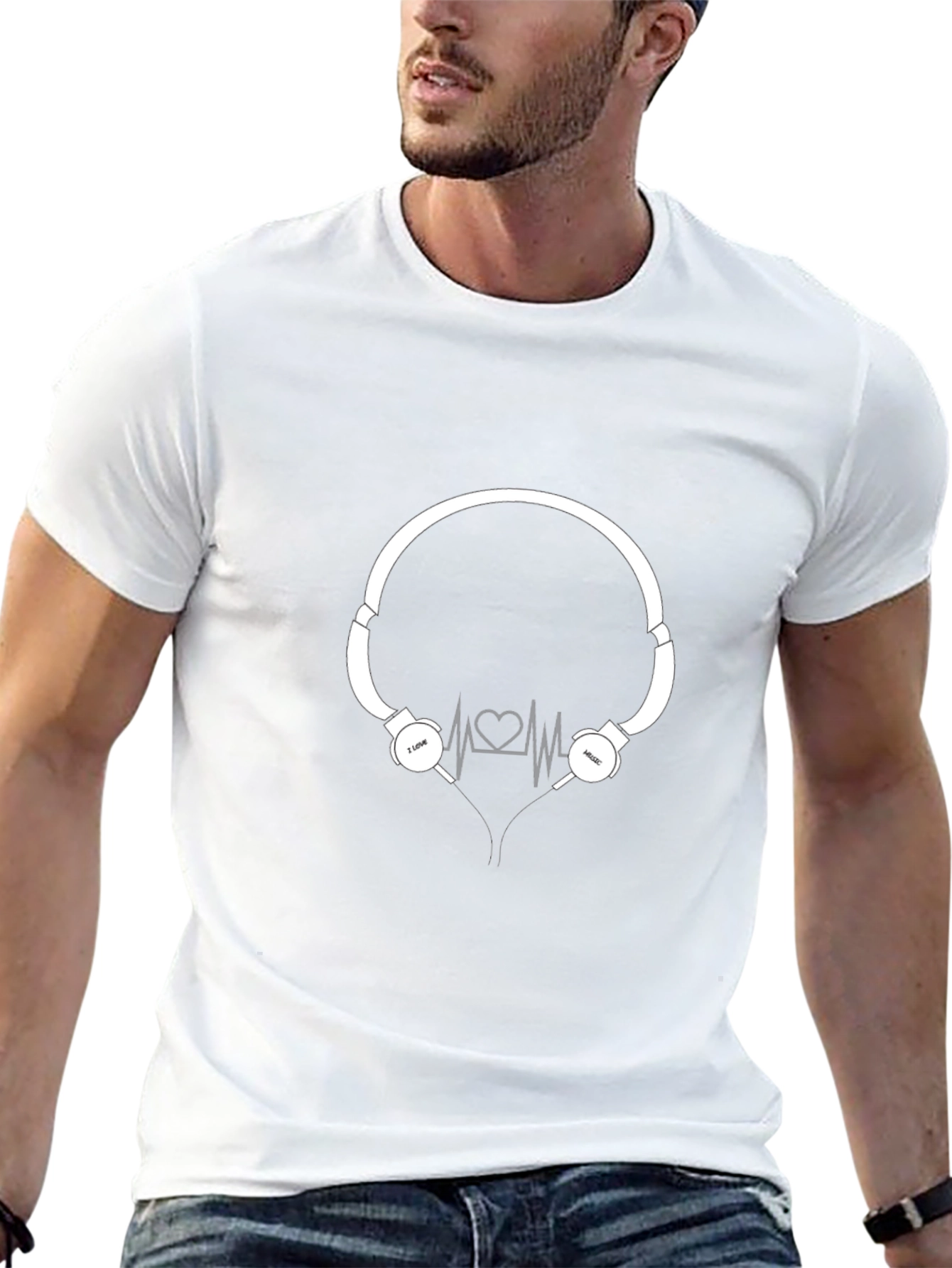 Camiseta Negra con Diseño de Audífonos Amo la Música