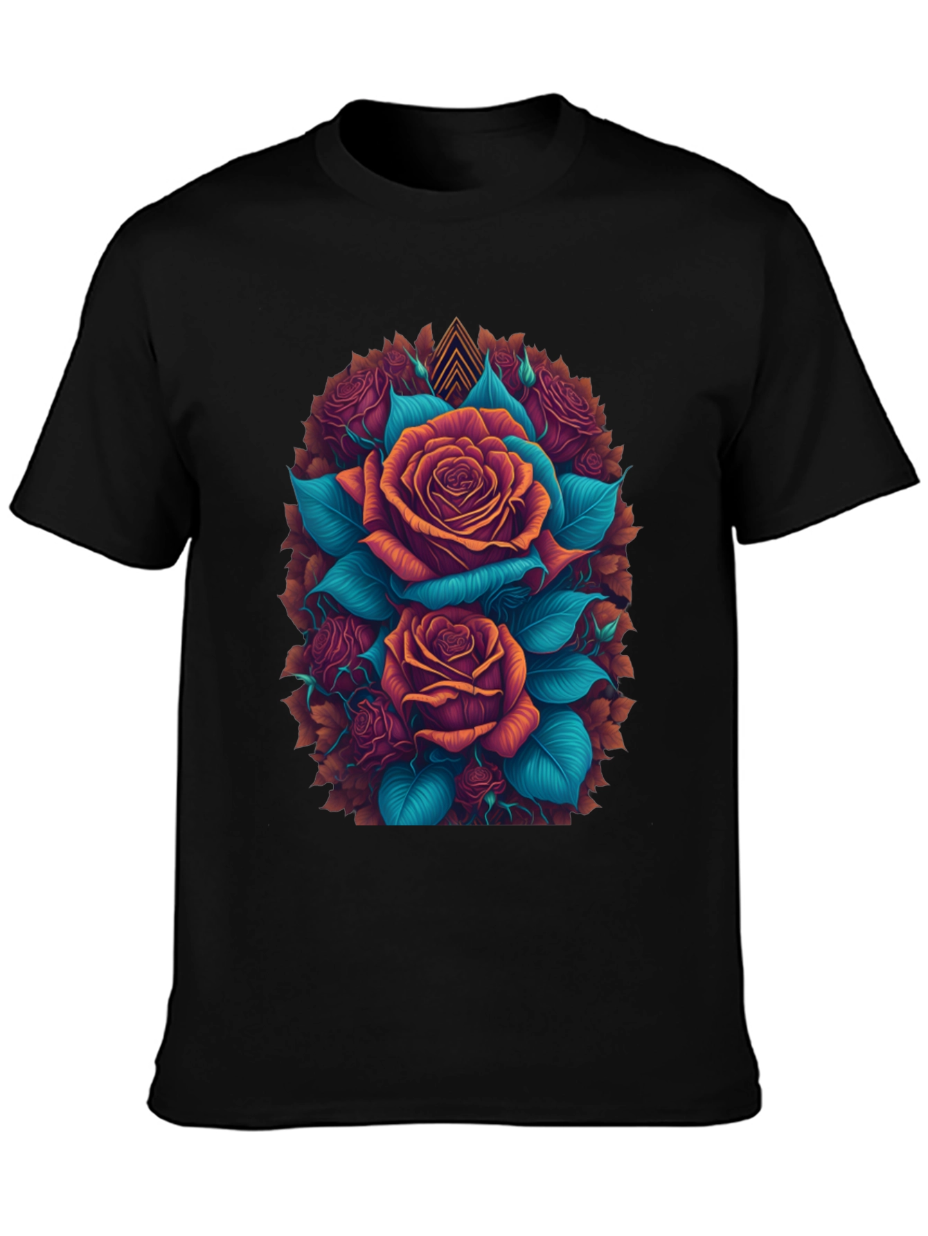 Camiseta Negra con Diseño Floral de Rosas